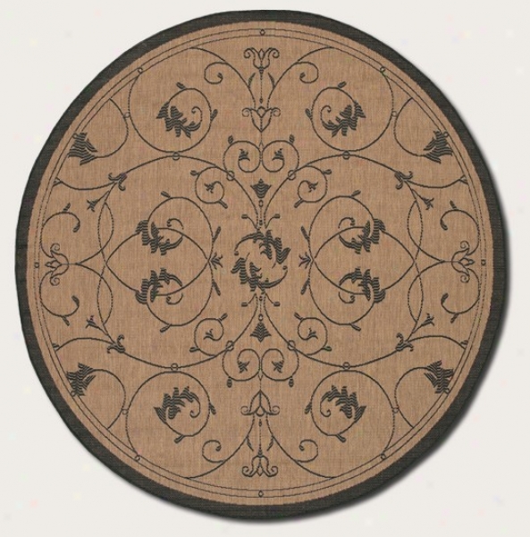 8'6&quot Round Area Rug Scroll Floral Design In Cocoa
