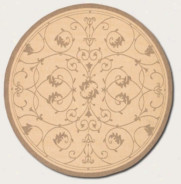 8'6&quot Round Area Rug Scroll Floral Design In Natural And Cocoa
