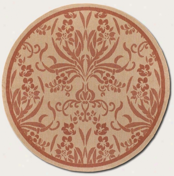 8'6&quot Round Area Rug Tapestry Pattern In Terra-cotta And Natural