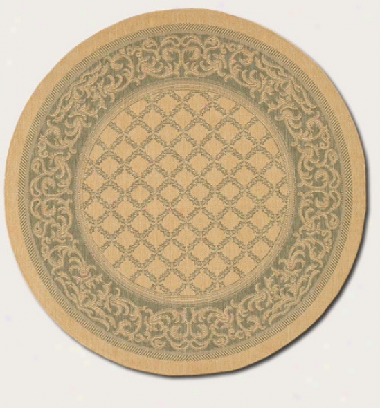 8'6" Round Area Rug Transitional Style With Green Border In Natural