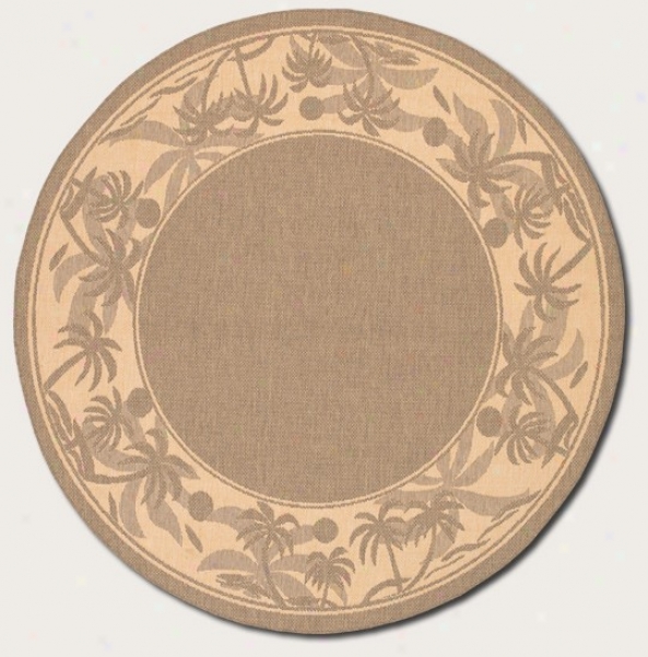 8'6&quot Round Area Rug With Palm Tree Design Border In Beige