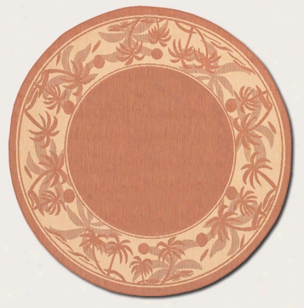 8'6&quot Round Area Rug With Palm Tree Design Bordwr In Terra-cotta