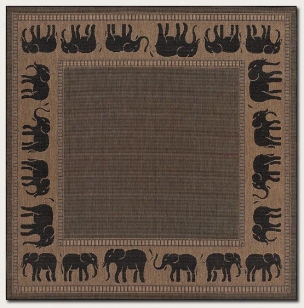 8'6&quot Square Area Rug Elephant Design Limit In Black