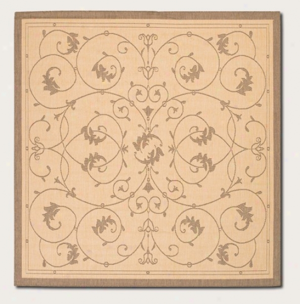 8'6&quot Adjusted Area Rug Scroll Floral Design In Natural And Cocoa