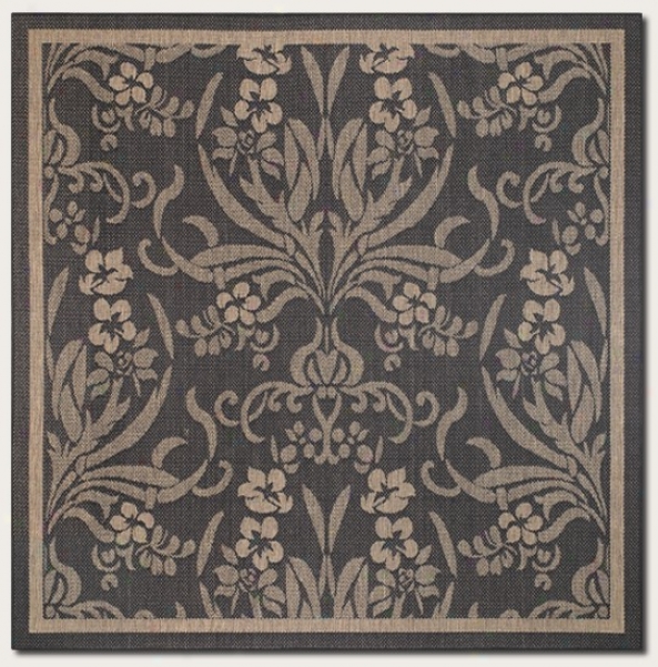 8'6&quot Square Area Rug Tapestry Design In Black And Cocoa