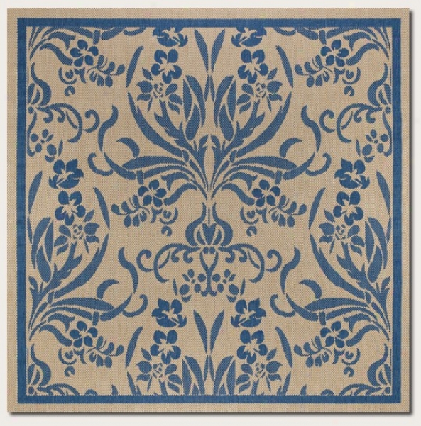 8'6&quot Square Area Rug Tapestry Pattern In Blue And Natural