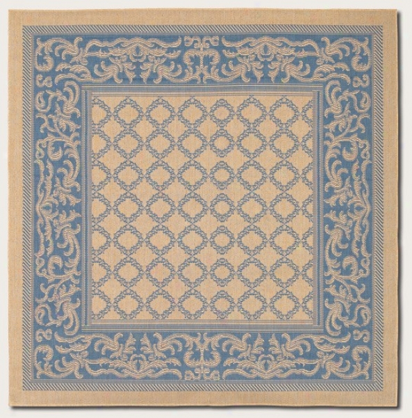 8'6&quot Square Area Rug Transitional Style With Blue Border In Natural