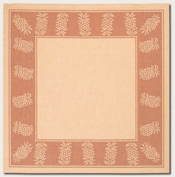 8'6&quot Square Area Rug With Pineapple Design Border In Unaffected