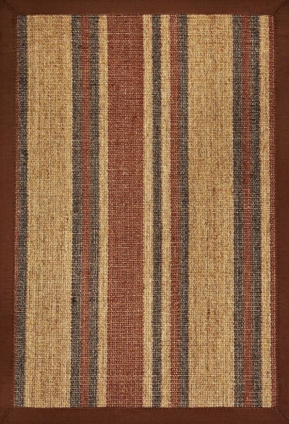 9' X 12' Sisal Area Rug With Earth Tone Stripes Brown Border