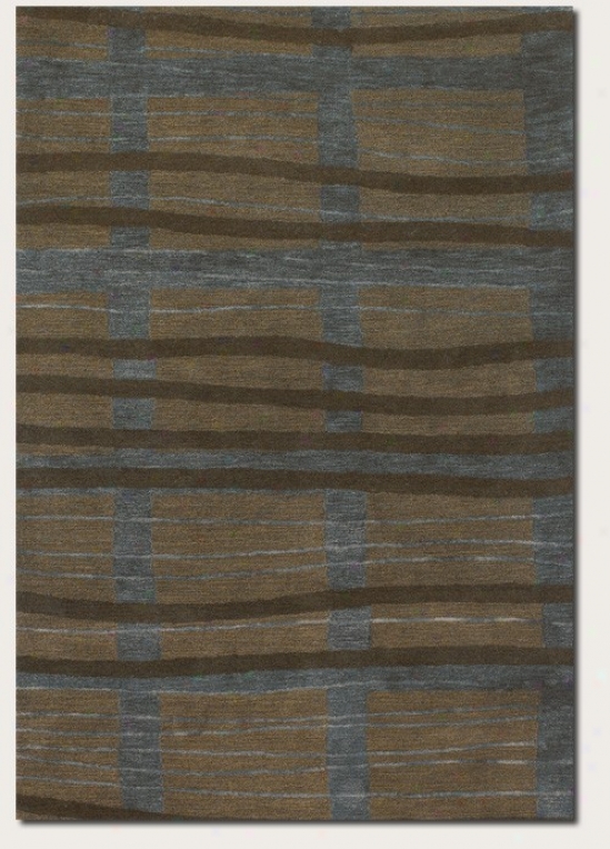 9' X 13' Area Rug Curve Lines Print In Blue Anc Brown Color