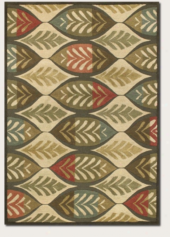 9' X 13' Yard Rug Large Leaf Print In Ivory And Sage