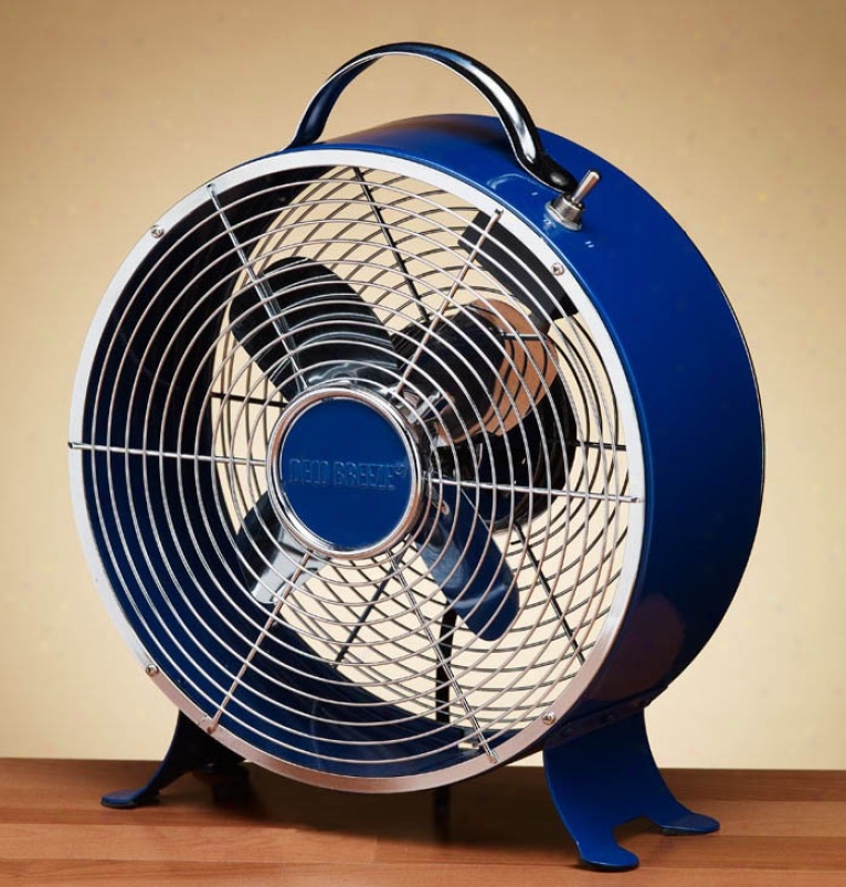 9&quot Metal Table Fan Retro Style In Dark Blue iFnish