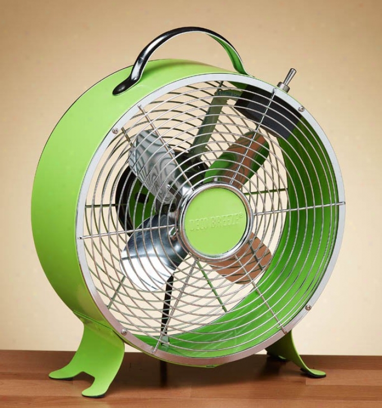 9&quot Metal Table Fan Retro Style In Lime Green Finish