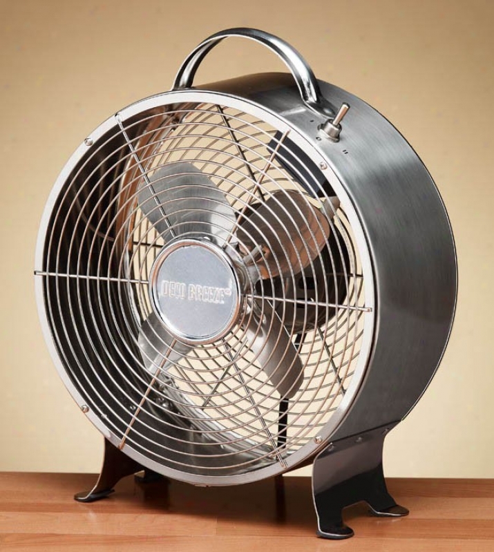 9&quot Meral Table Fan Retro Style In Stainless Finish