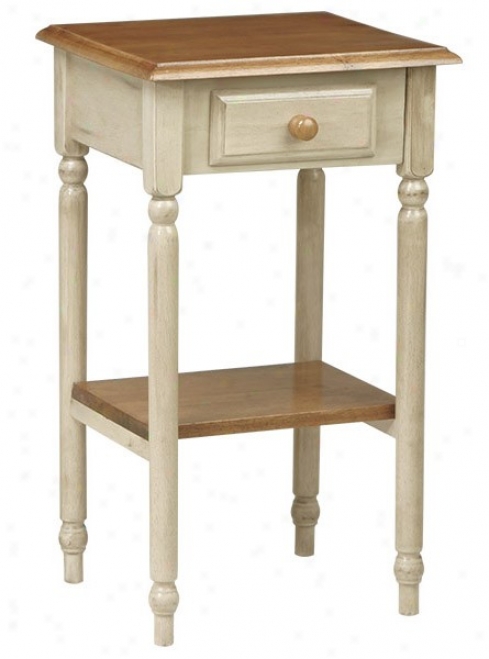 Accent Side Table With Drawer In Antique White Finish