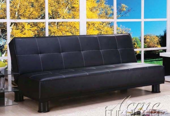 Adjustable Futon Sofa Bed In Black Bycast Leather