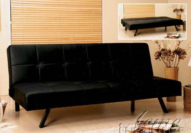 Adjustable Futon Sofa In Black Bycast Leather