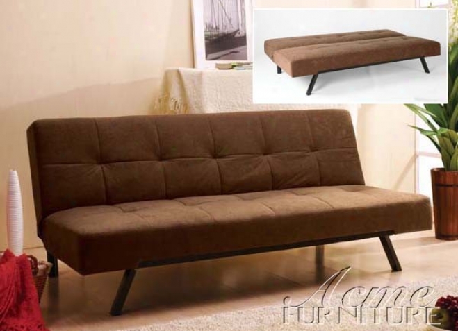 Adjustable Futon Sofa In Brown Microfiber