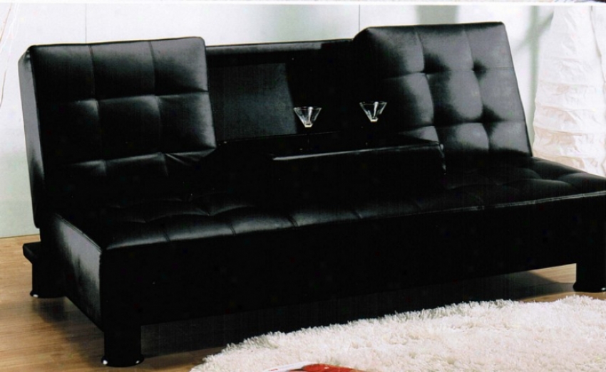Adjustable Futon Couch With Cup Holders In Bycast Leather