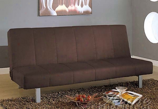 Adjustable Futon Sofa Wiyh Metal Legs In Brown Microfiber