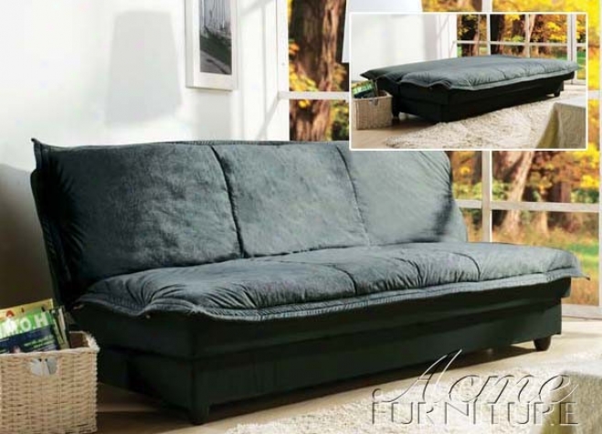 Adjustable Futon Sofa With Storage In Dark Azure Micrpfiber