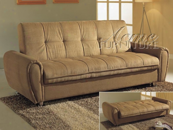 Adjustable Futon Sofa With Storage In Tan Microfiber