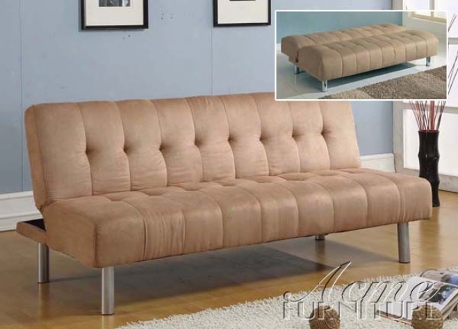 Adjustable Futon Sofa With Tufted Design In Beige Microfiber