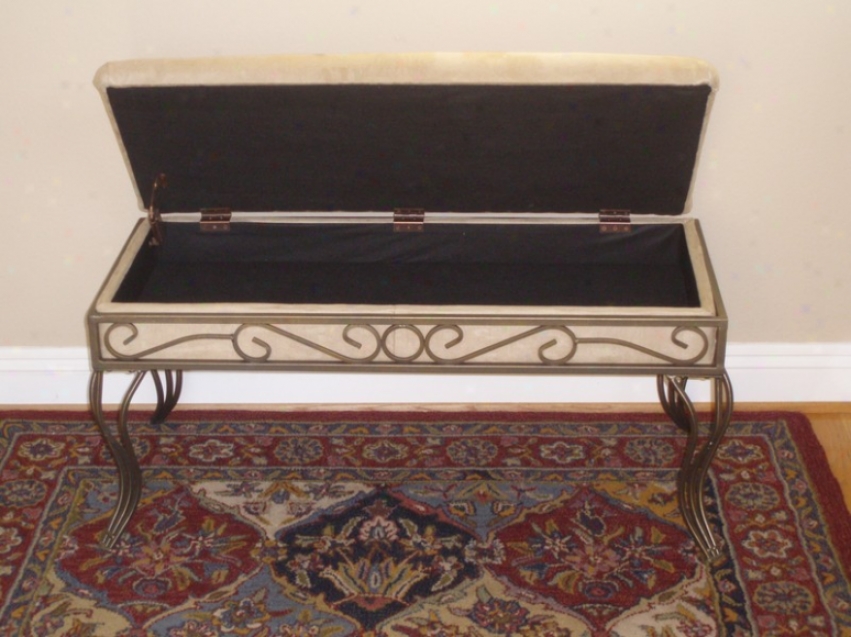 Antique Gold & Beige Polishing Metal Upholstered Bench