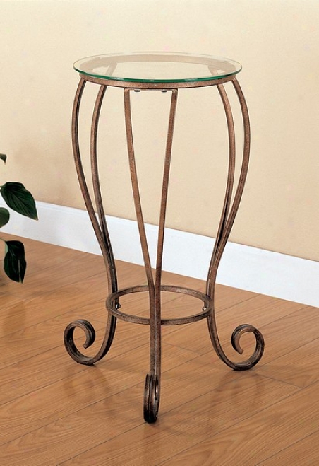 Antique Gold Finish Curved Accented Feet Plant Stand W/glass Top