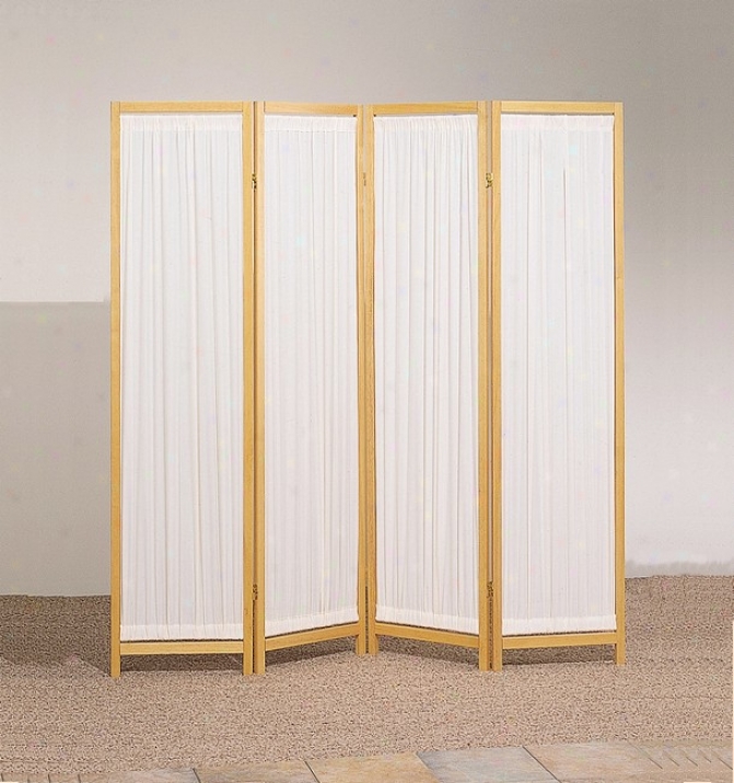 Asian Contemporary 4 Panel Natural Wood Ivory Fabric Room Screen Distributer