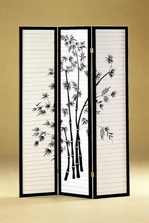 Bamboo Print 3 Panel Black Framed Room Screen/divider