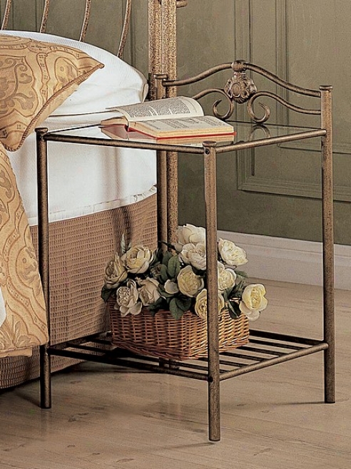 Beautiful Antique Gold Finish Metal Night Stand Bedside Table