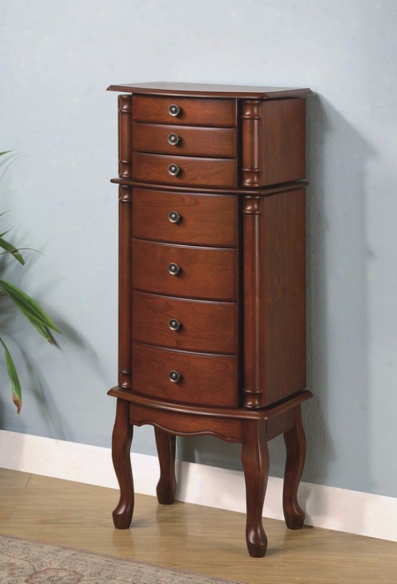 Beautiful Brown Jewelry Storage Armoire With Mirror