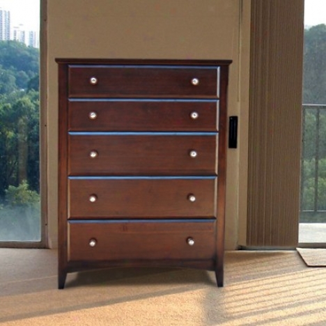 Bedroom Chest With 5 Drawers In Walnut Finish