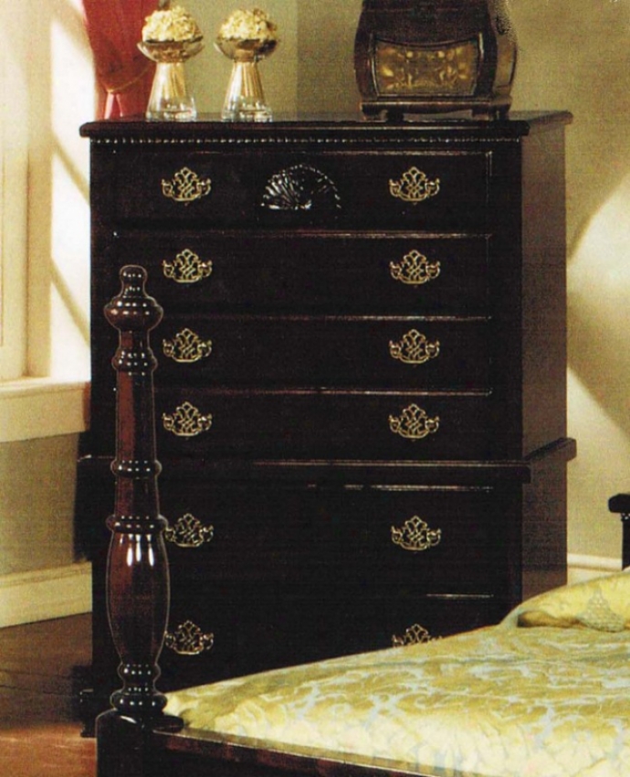 Bedroom Chest With Carved Handles In Dark Cherry Finish