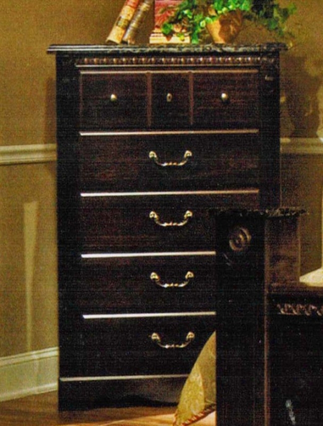 Bedroom Chest Through  Faux Marble Top In Brown Finish
