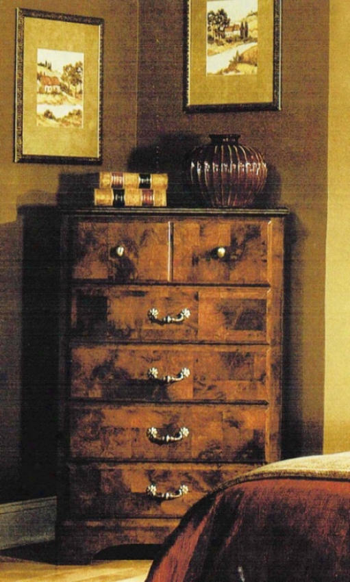 Bedroom Chest With Faux Marble Top In Olive Ash Burl Finish