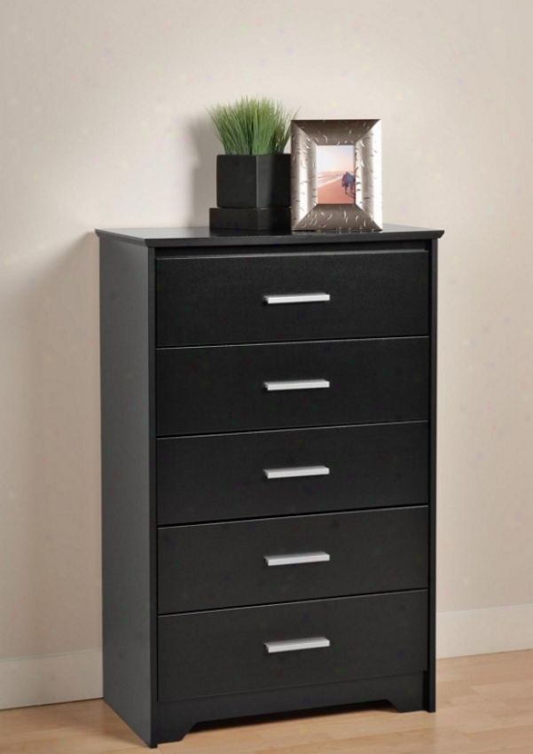 Bedroom Breast With Five Drawers In Black Finish