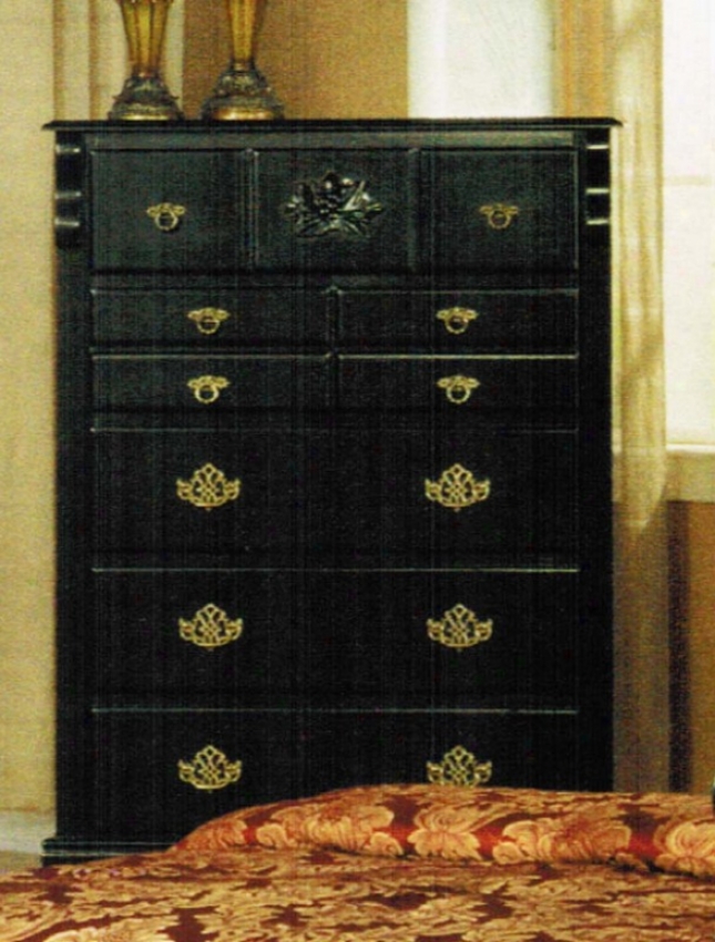 Bedroom Chest With Floral Pattern In Black Finish