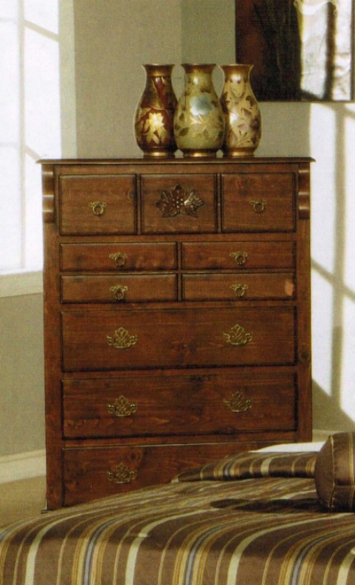 Bedroom Chest With Floral Pattern In Walnut Finish