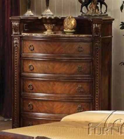 Bedroom Chest With Marble Top In Brown Cherry Finish