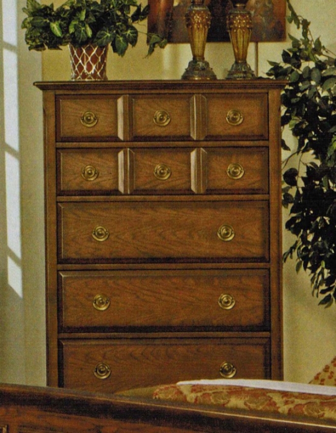 Bedroom Chest With Ring Handles In Mellow Oak Finish