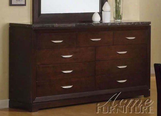 Bedroom Dresser With Dark Marble Top In Espresso Finish