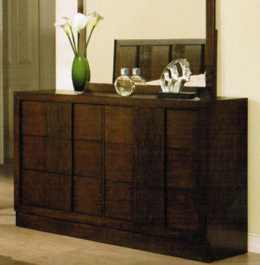 Bedroom Dresser With Vertical Line Carving In Brown Finish