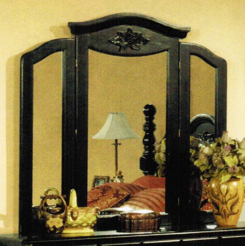 Bedroom Mirror With Floral Pattern In Black Finish