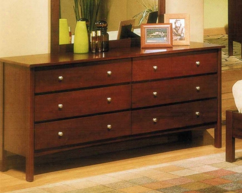 Bedroom Storage Dresser With Contemporary Style In Brown Cherry Finish