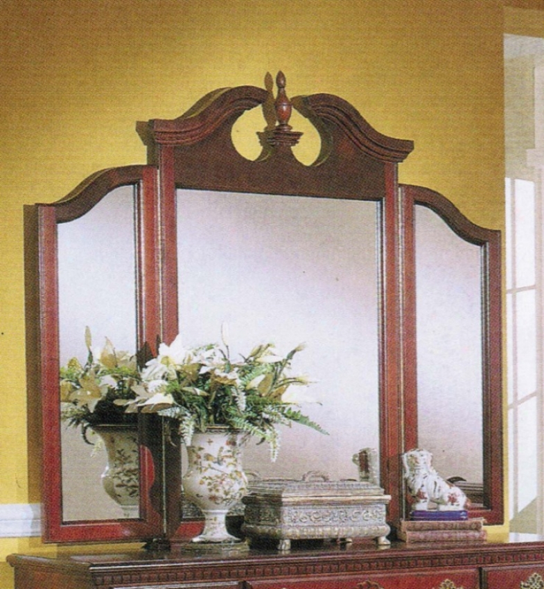 Bedroom Tri-view Mirror Traditional Style Cherry Finish