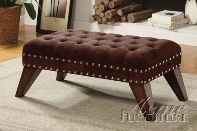 Bench With Button Tufted And Nail Head Trim In Chocolate Finish