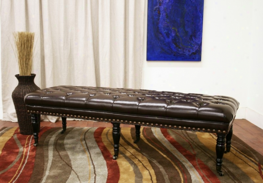 Bench With Button-tufted Seat Nail Head Trim In Dark Brown Leathr