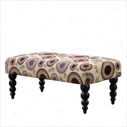 Bench With Purple Floral In Black Turned Ball Legs